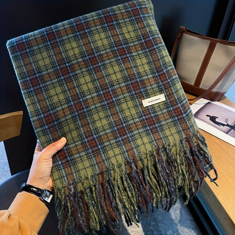 Vintage Green Plaid Tassel Sca – Wool Scarf Men Bewertung und Preis