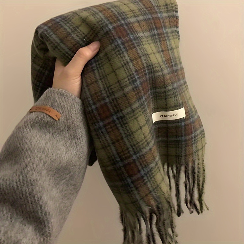 Vintage Green Plaid Tassel Sca – Wool Scarf Men Bewertung und Preis